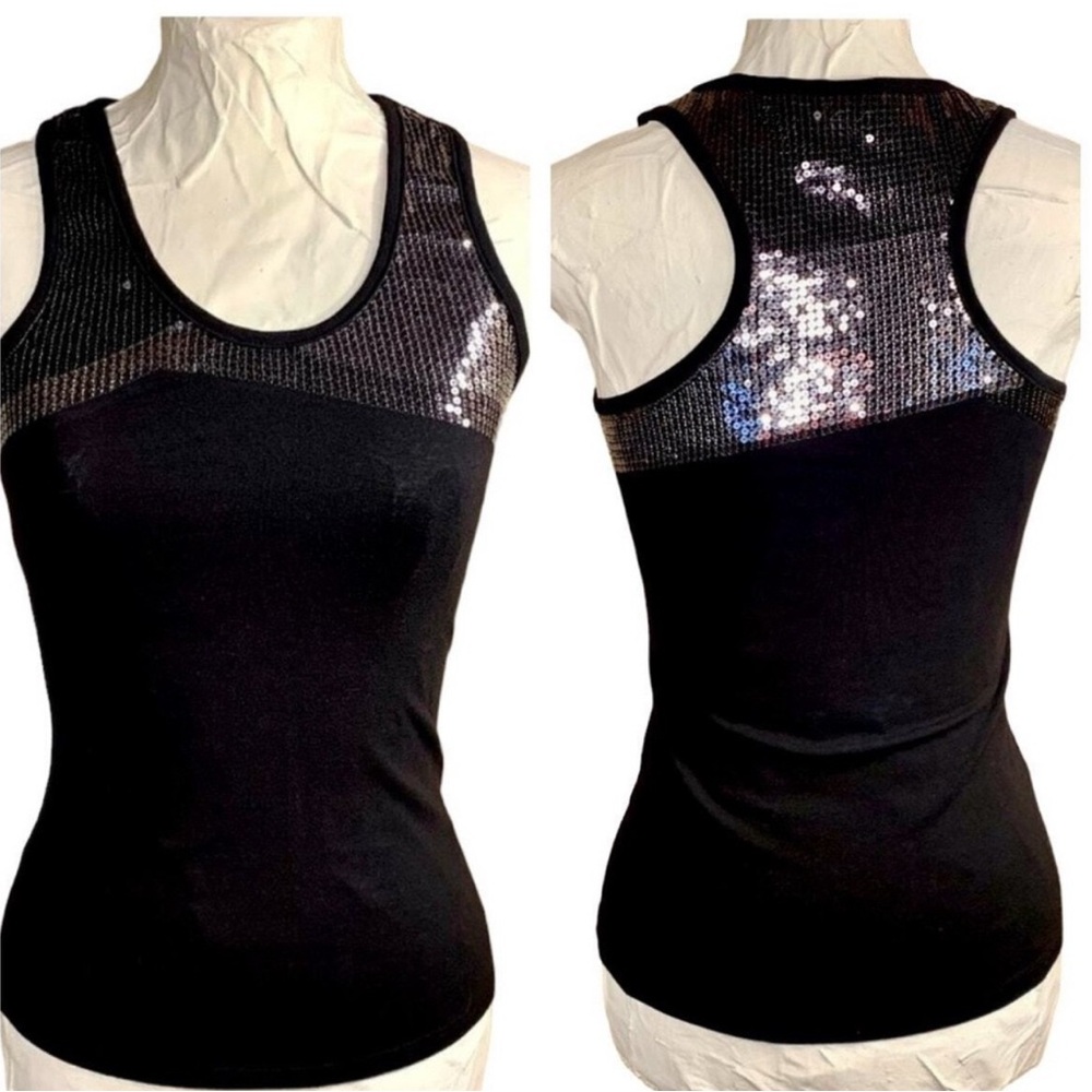 Bershka Black Sequin fitted Tank Top size:M